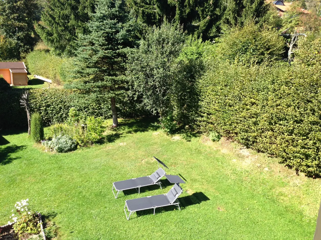 Liegewiese im Garten der Pension